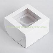 Коробка на 4 капкейка с окном белая, 16х16х10 см