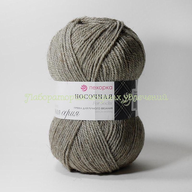 Пряжа Пехорка Носочная 371, 50% шерсть, 50% акрил, 100г/200м, натуральный серый