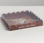 Коробка для кондитерских изделий с PVC крышкой New Year wishes 21×21×3 см