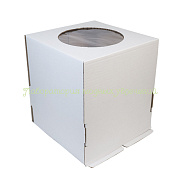 Кондитерский короб белый 24х24х26 см с окном (микро-гофро-картон)