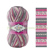 Пряжа Alize Superwash Comfort socks 7707, 75% шерсть, 25% полиамид 100г/420м, серо-розовые оттенки