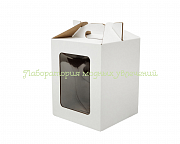 Кондитерский короб белый 16х16х20 см с окном и ручками (микро-гофро-картон)