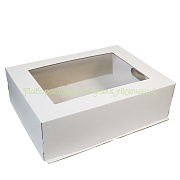 Кондитерский короб белый 40х30х20 см с окном (микро-гофро-картон)