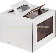 Кондитерский короб белый 24х24х20 см с окном и ручками (микро-гофро-картон)