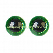 Глаза винтовые полупрозрачные Зеленые блестки 16 мм, комплект